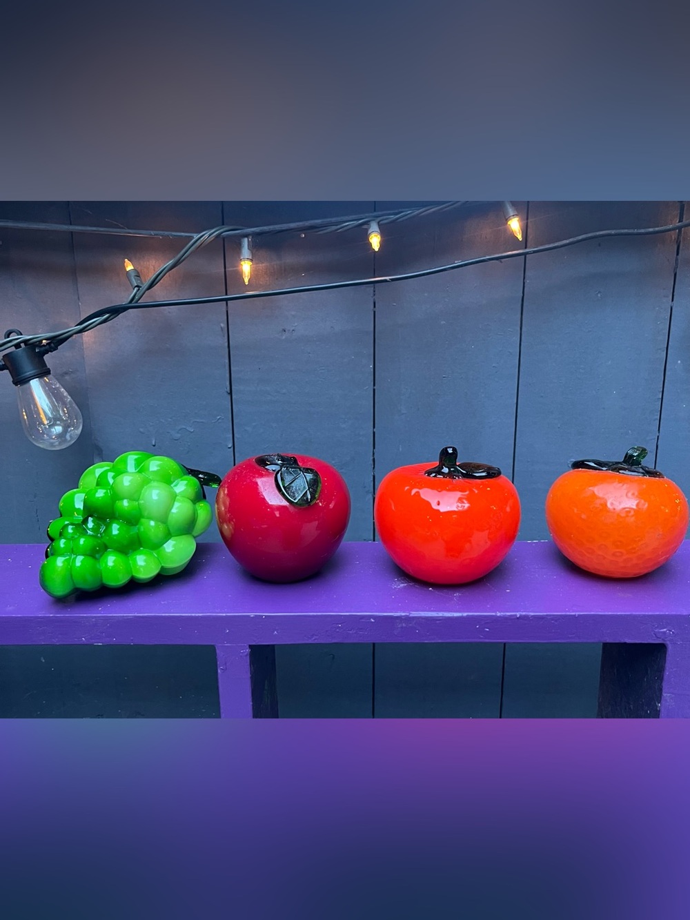 Vintage Hand Blown Glass Fruit Set Apple Grapes Persimmons Orange collection